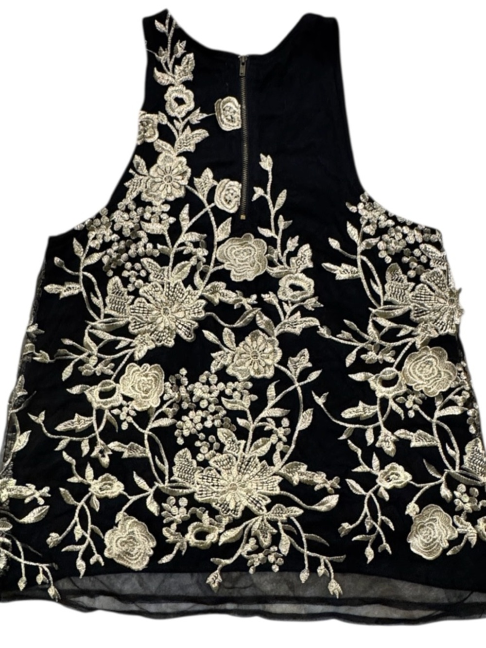 NEW Sunday In Brooklyn Black and Gold Floral Embroidered Appliqué 3D Top - XS - Picture 8 of 11